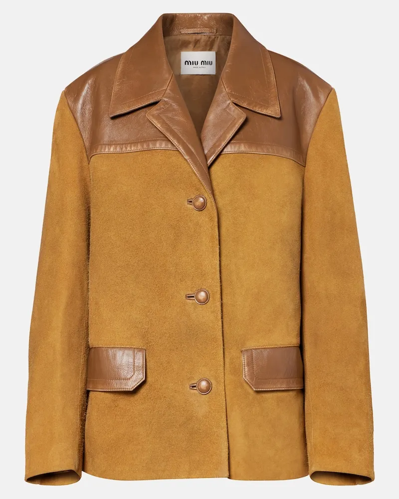 Miu Miu Giacca oversize in suede con pelle Marrone
