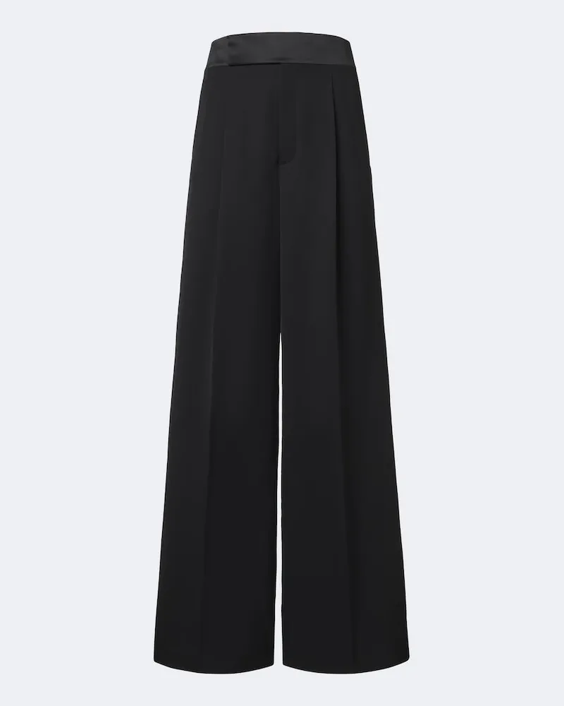 Saint Laurent Pantaloni a gamba larga in lana plissé Nero