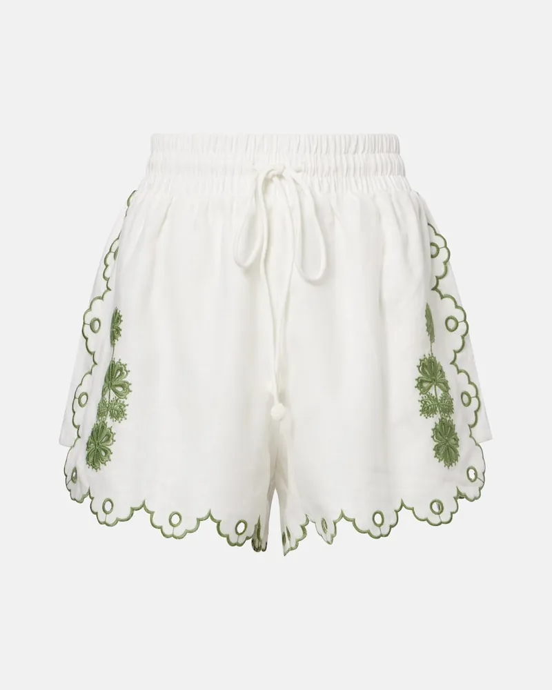 FARM Rio Shorts in lino con ricamo Bianco