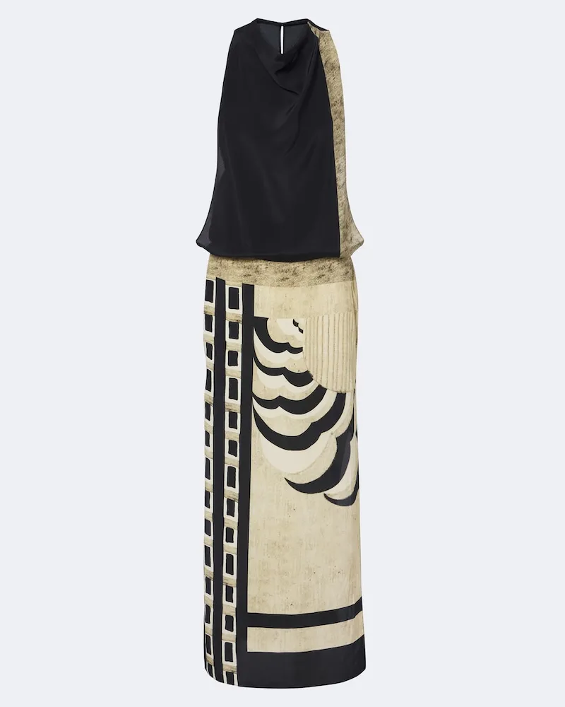 SIR Abito lungo Sona in seta con stampa Beige