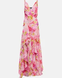 Versace Abito lungo in chiffon di seta con logo Rosa