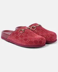 Gucci Slippers Horsebit in suede GG Rosso