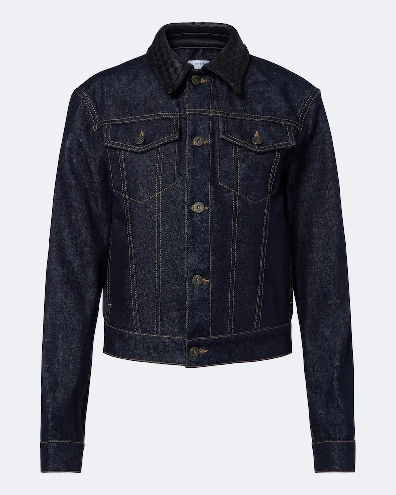 Bottega Veneta Giacca di jeans con pelle Intrecciato Blu