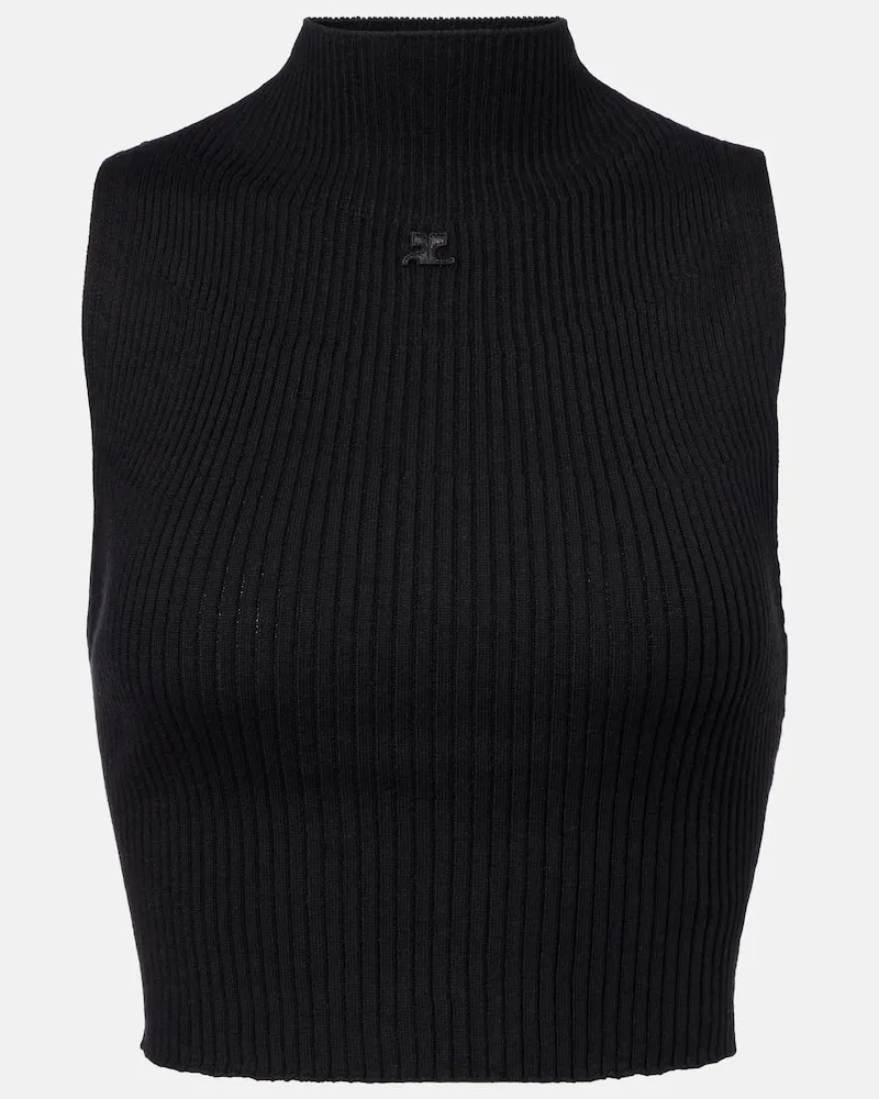 Courrèges CourrÃ¨ges Top in cotone e lana a coste Nero