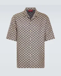 Gucci Camicia bowling in misto lino GG Beige