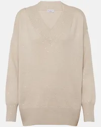 Brunello Cucinelli Pullover oversize in cashmere e seta Beige