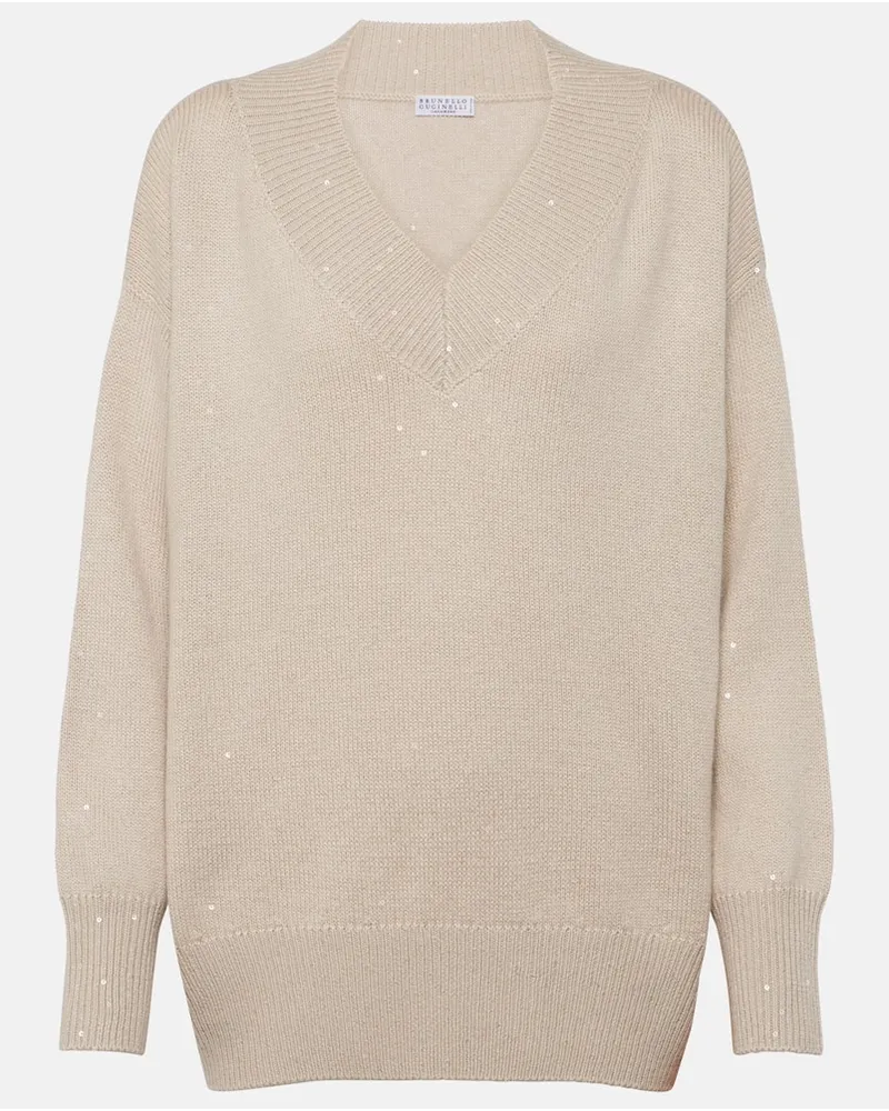 Brunello Cucinelli Pullover oversize in cashmere e seta Beige