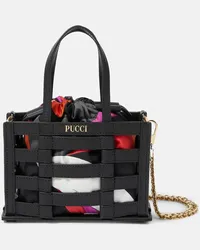 Emilio Pucci Borsa Cage Mini in pelle e seta Nero