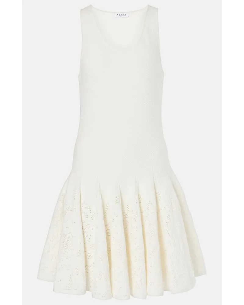 Alaïa AlaÃ¯a Abito corto Skater in pizzo di cotone Bianco