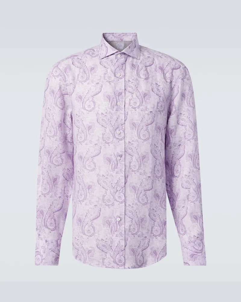Brunello Cucinelli Camicia in lino con stampa Viola