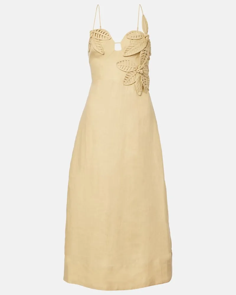 FARM Rio Abito midi Sand in lino Giallo