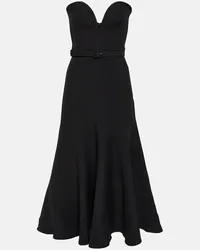 Roland Mouret Abito midi in lana e seta senza spalline Nero