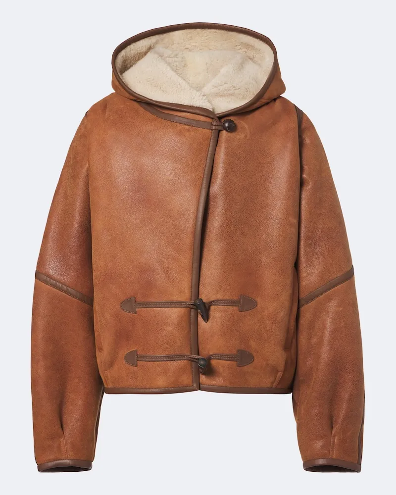 Isabel Marant Giacca Amiel in pelle con cappuccio Marrone