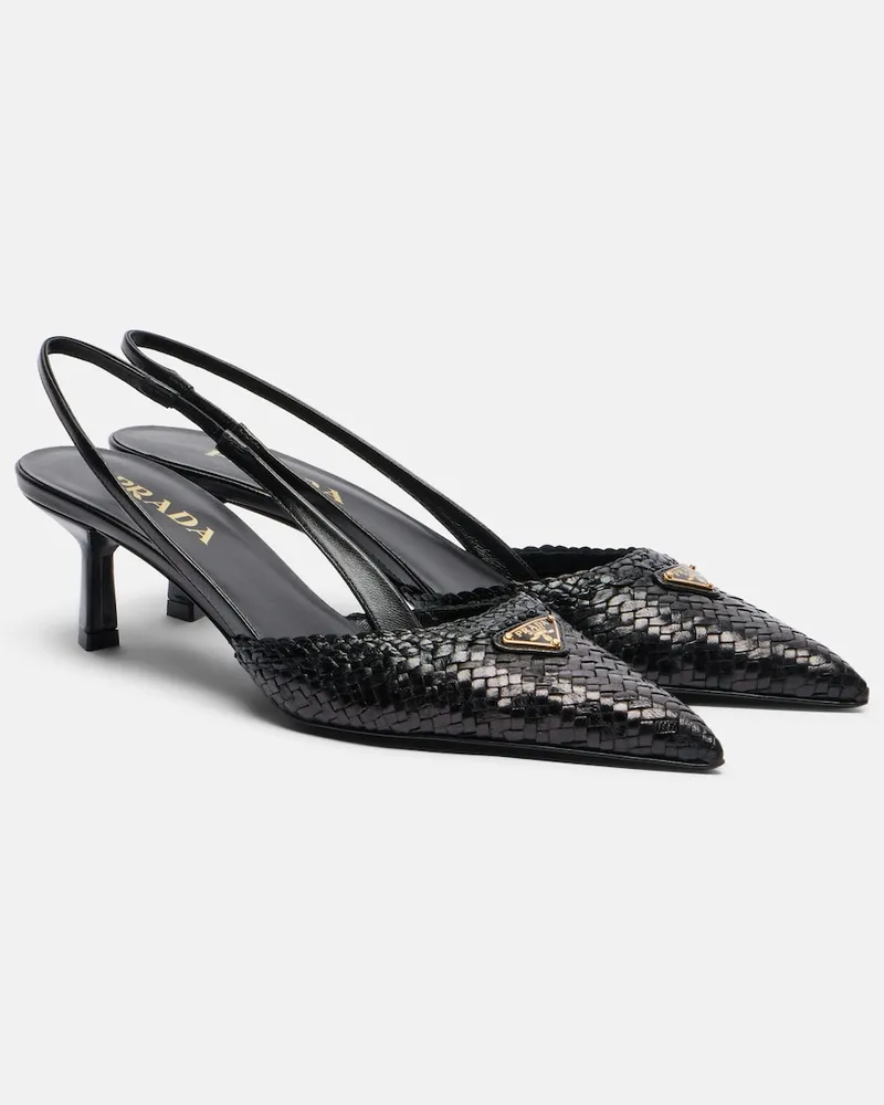 Prada Pumps slingback in pelle intrecciata Nero
