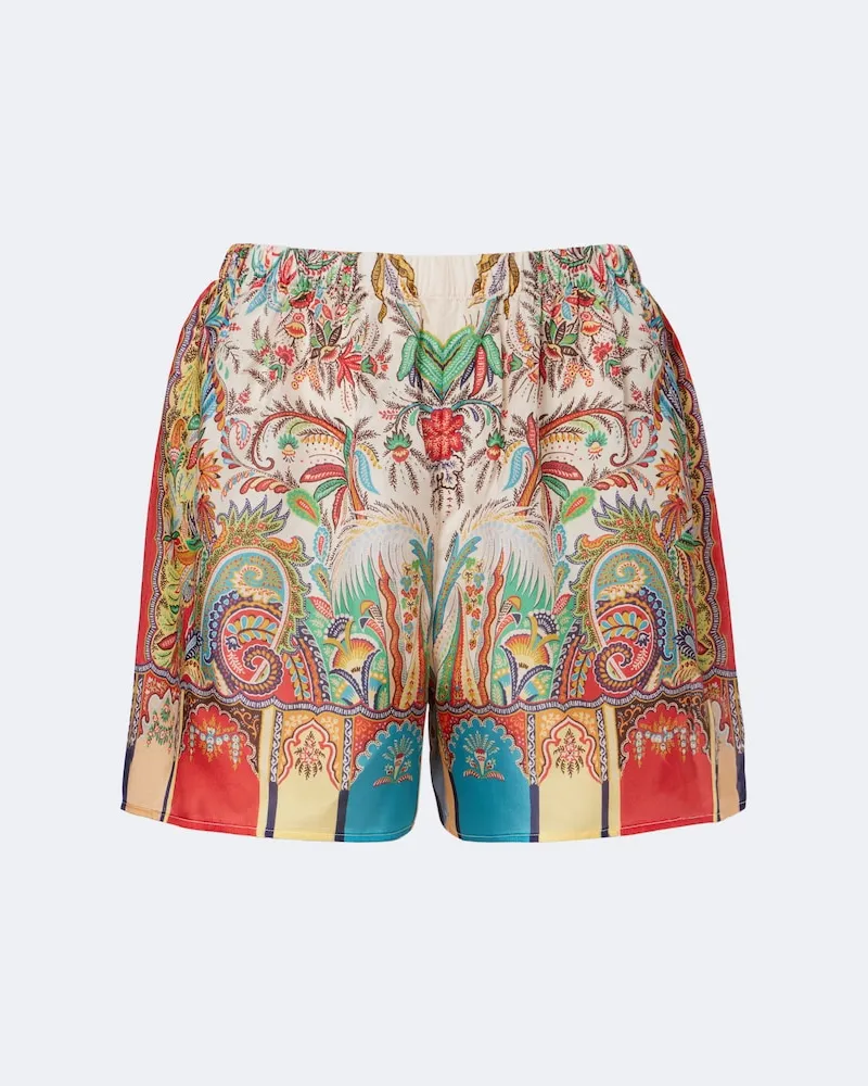 Etro Shorts in satin di seta con stampa paisley Multicolore