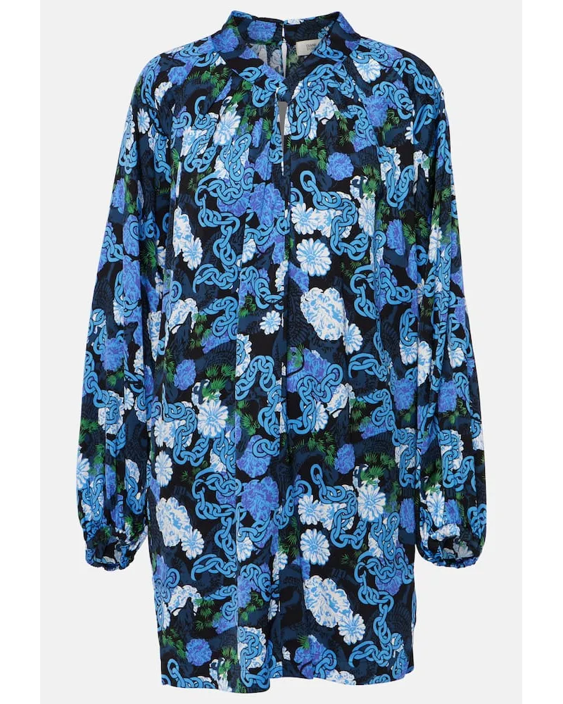 Diane von Furstenberg Miniabito in raso Silka con stampa Blu