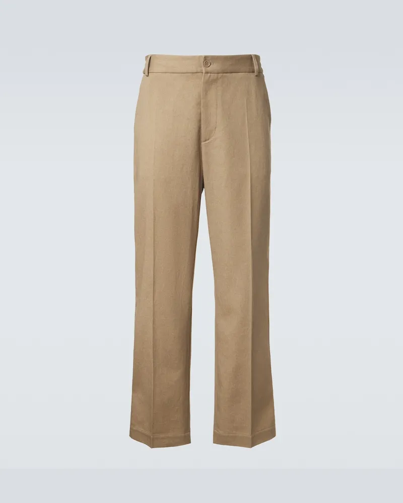 Moncler Pantaloni regular in cotone plissé Beige