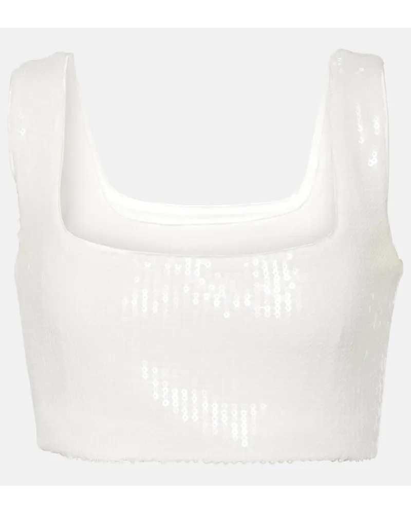 GALVAN Bridal - Top cropped Beating Heart con paillettes Bianco