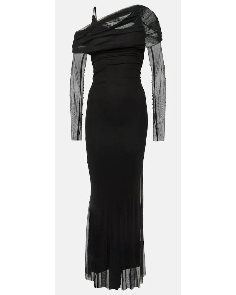 Christopher Esber Abito lungo Veiled in tulle di seta Nero