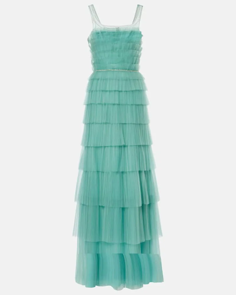 COSTARELLOS Abito lungo Kali con tulle Verde