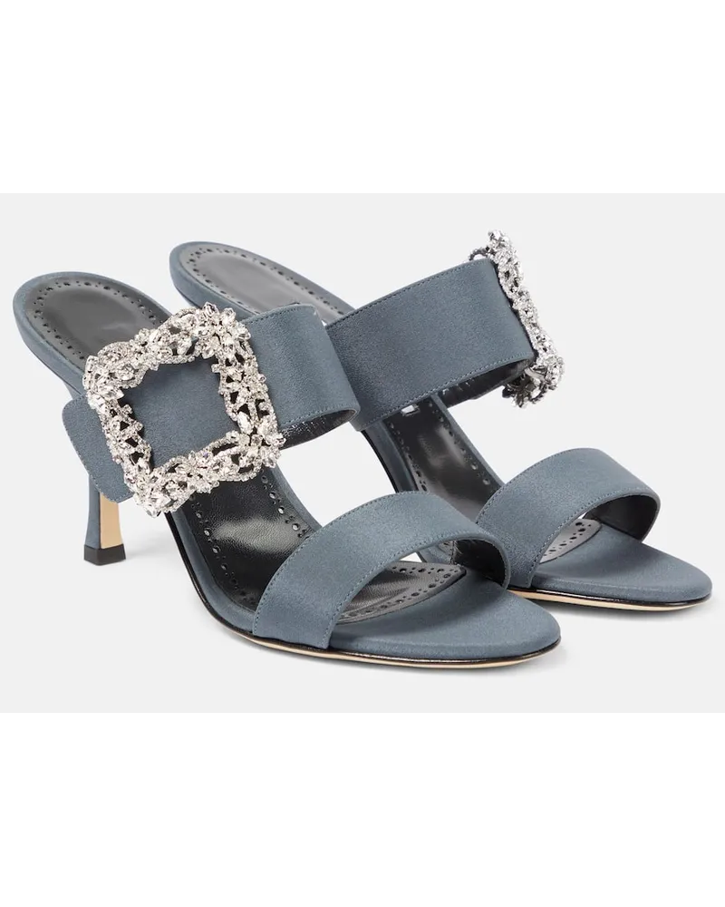 Manolo Blahnik Pumps in raso con cristalli Blu