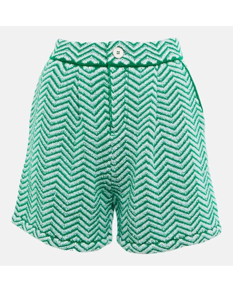 Barrie Shorts in cashmere e cotone chevron Verde