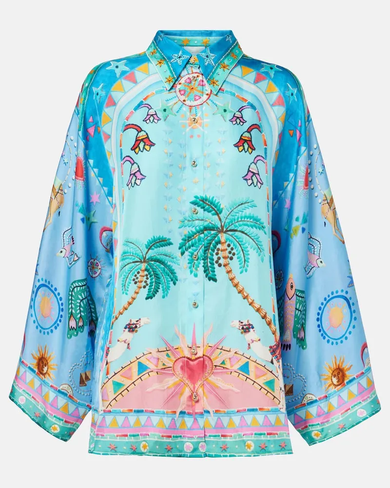 Camilla Camicia in seta con stampa Blu