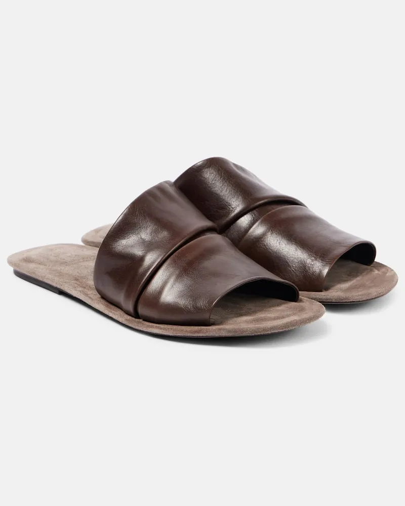 Brunello Cucinelli Sandali in pelle con ruches Marrone