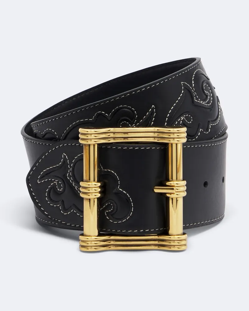 Etro Cintura in pelle con ricamo Nero