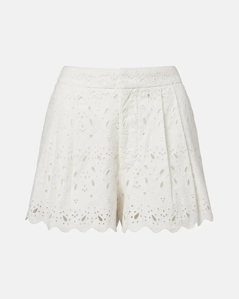 Frame Denim Shorts Paisley Eyelet in cotone Bianco