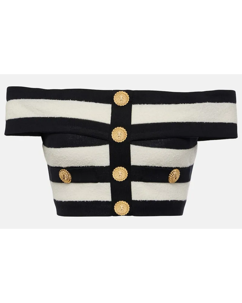 Balmain Top cropped con scollo bardot Bianco