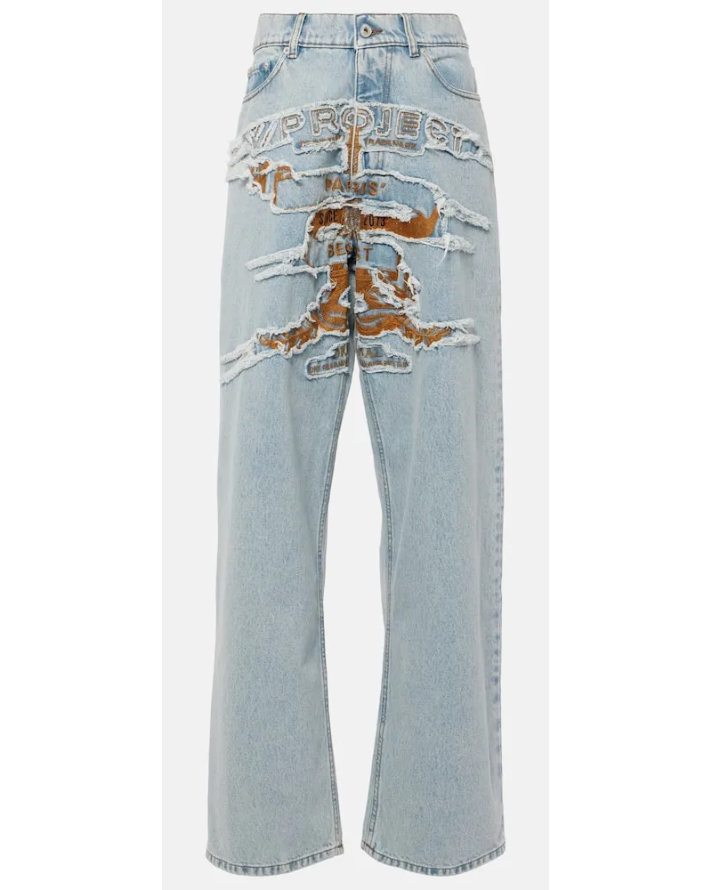 Y/PROJECT Jeans a gamba larga e vita alta con logo Blu