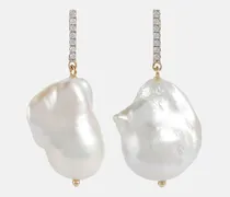 Orecchini in oro 14kt con diamanti e perle barocche