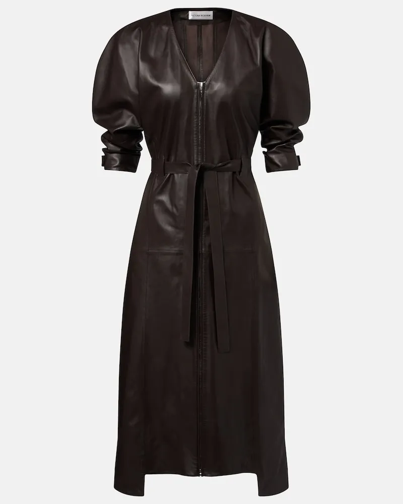 Victoria Beckham Abito midi in pelle Marrone