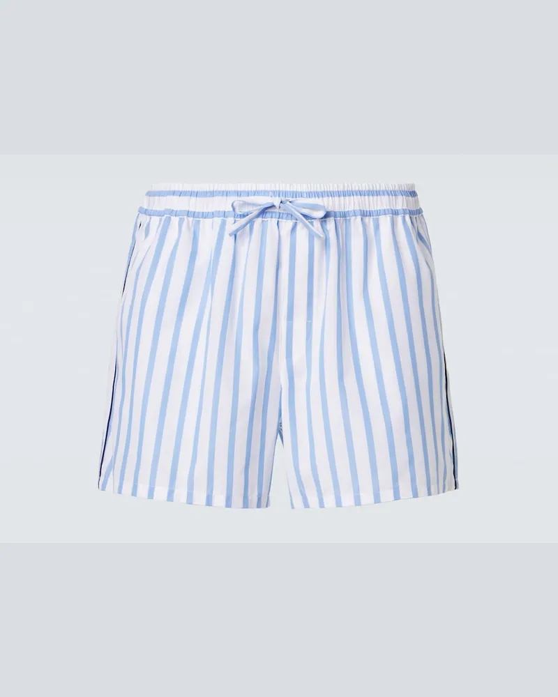 Dolce & Gabbana Shorts in popeline di cotone e seta a righe Blu