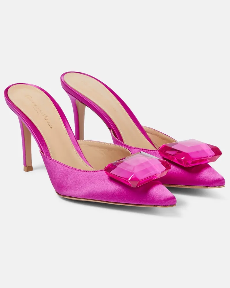Gianvito Rossi Mules Jaipur 85 in raso con cristalli Rosa