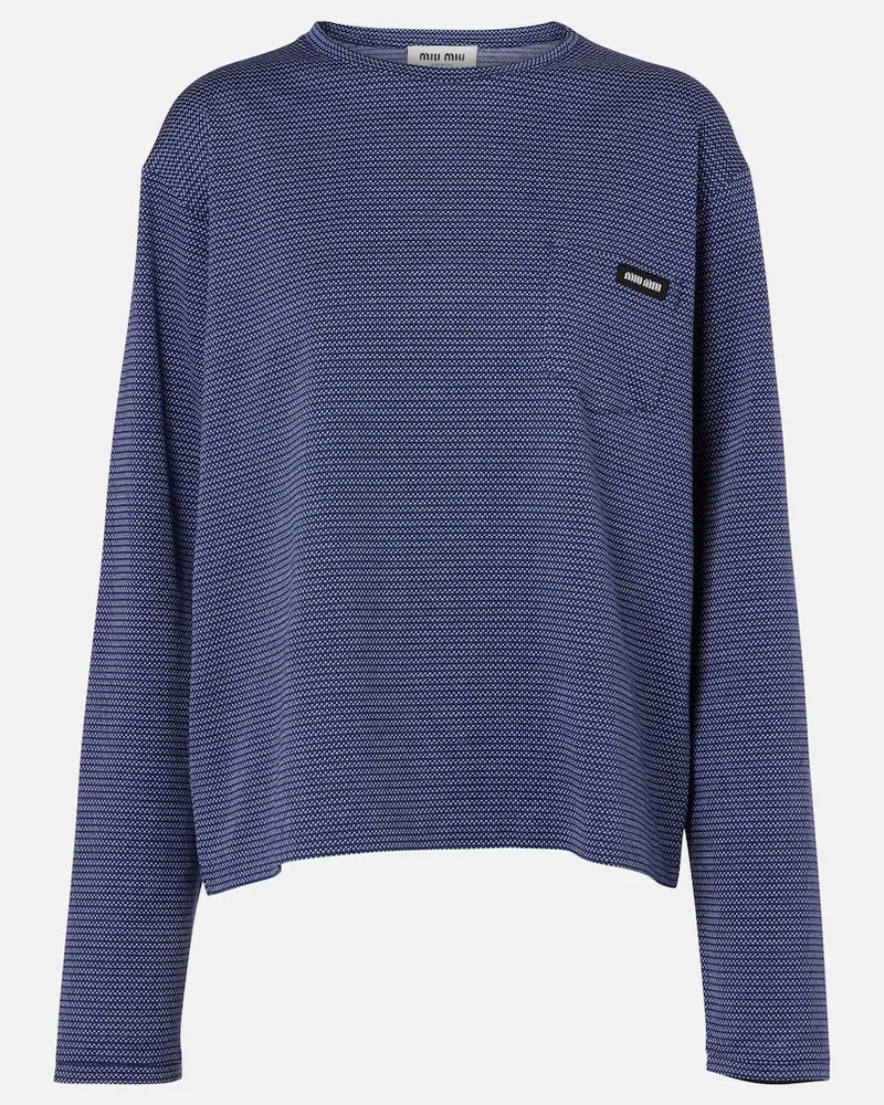 Miu Miu T-shirt in jersey di cotone jacquard Blu