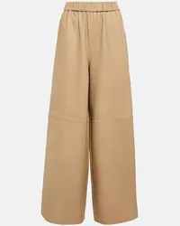 FRANKIE Shop Pantaloni Sidney a gamba larga in pelle Beige