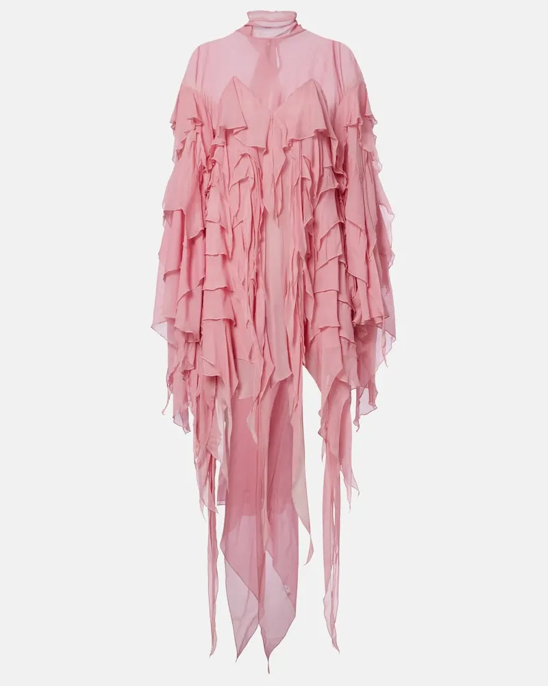 Blumarine Abito corto in chiffon a balze Rosa