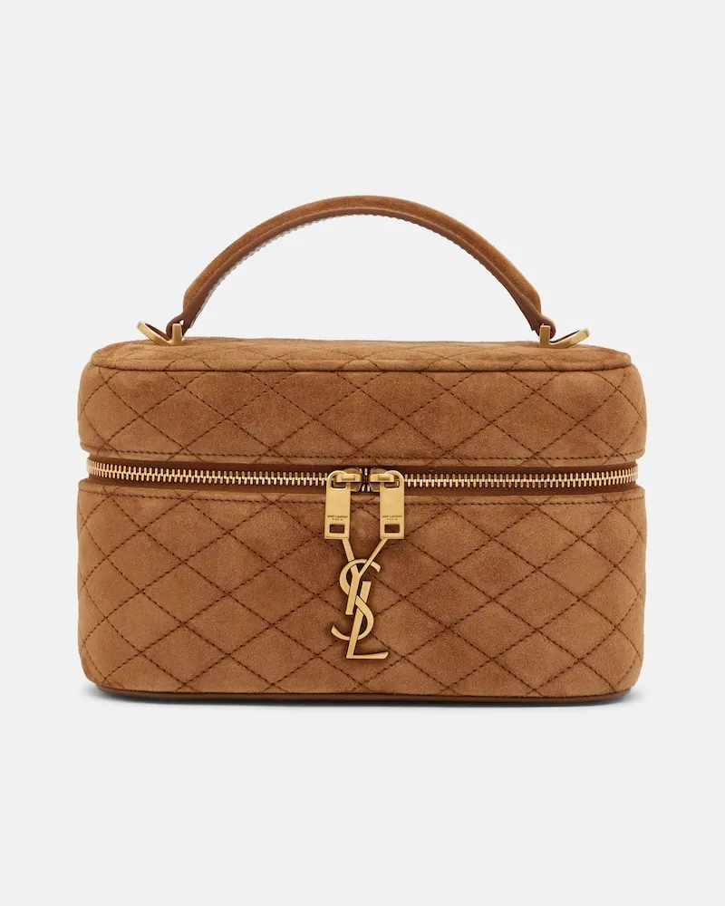 Saint Laurent Borsa vanity Gaby Mini in camoscio trapuntata Marrone