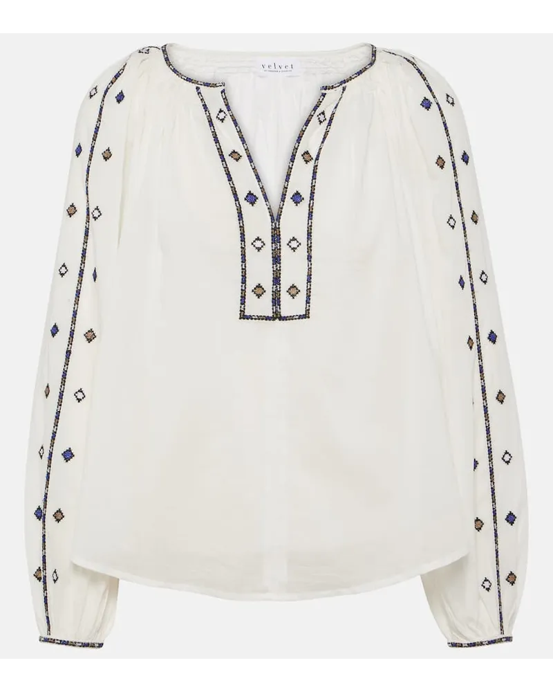 Velvet Blusa Tina in cotone con ricamo Bianco