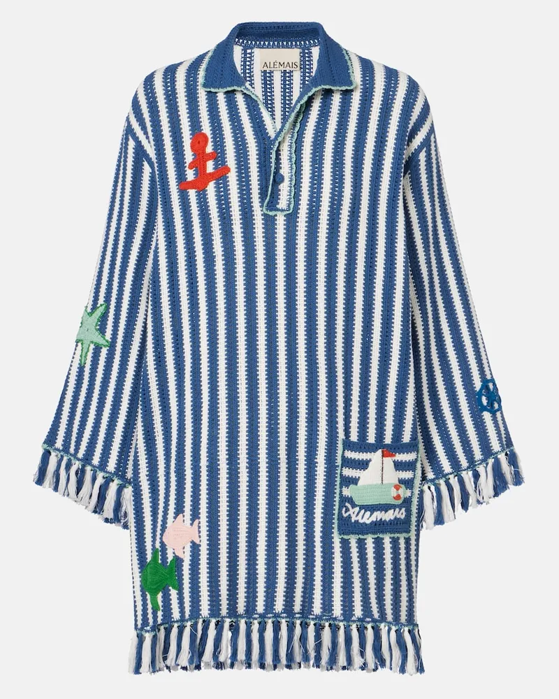 ALEMAIS AlÃ©mais Abito corto in crochet di cotone a righe Blu