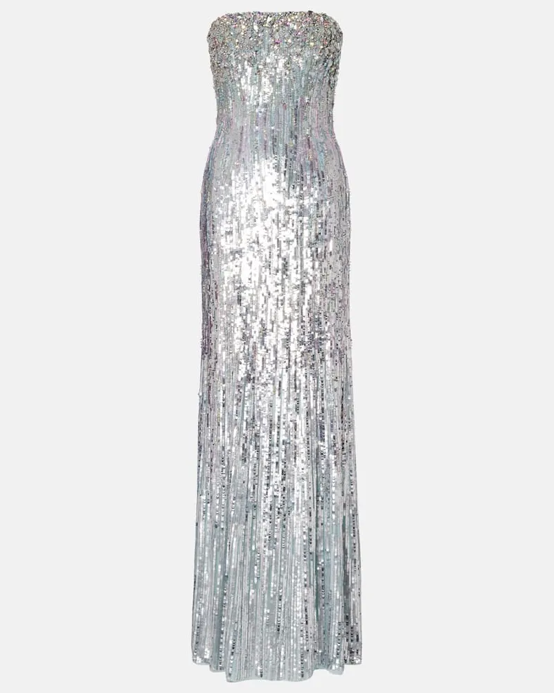 Jenny Packham Abito lungo Honesty con paillettes Argento