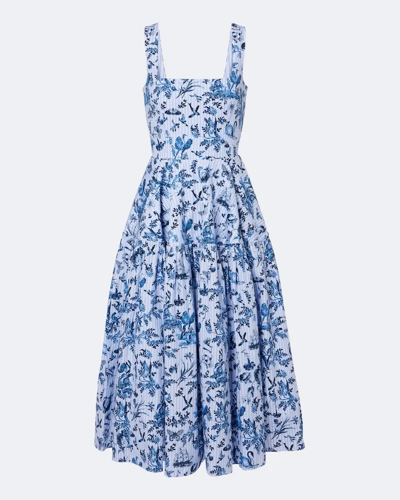 Erdem Abito midi in cotone a righe Blu