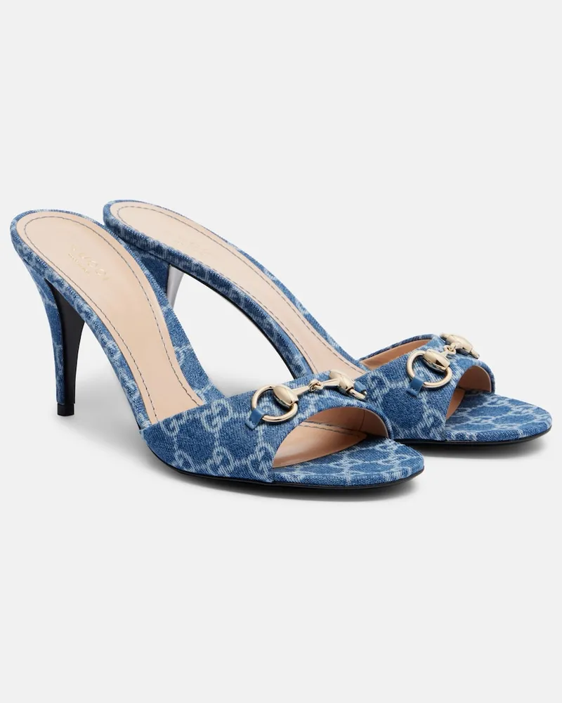Gucci Mules Horsebit in denim GG Blu