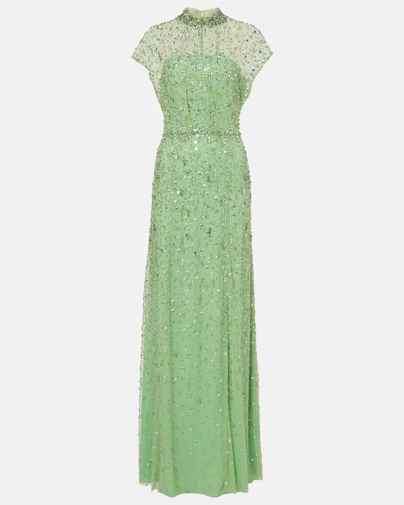 Jenny Packham Abito lungo Crystal Drop Verde