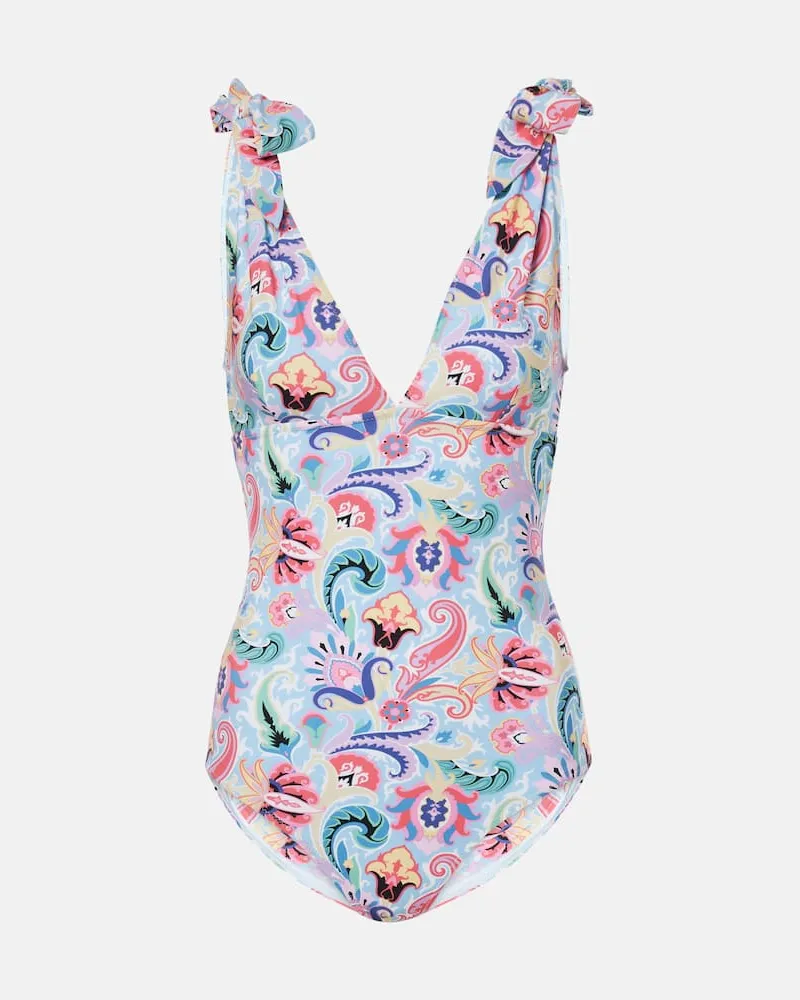 Etro Costume intero con stampa e fiocco Blu