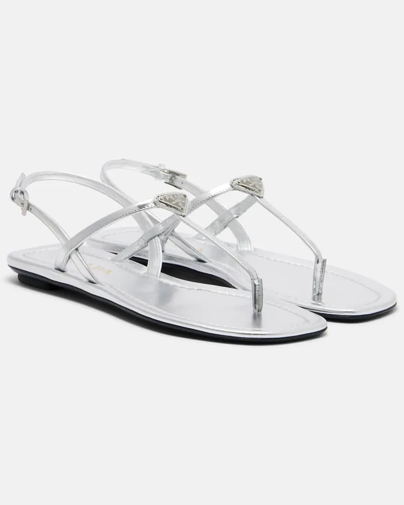 Prada Sandali in pelle metallizzata Argento