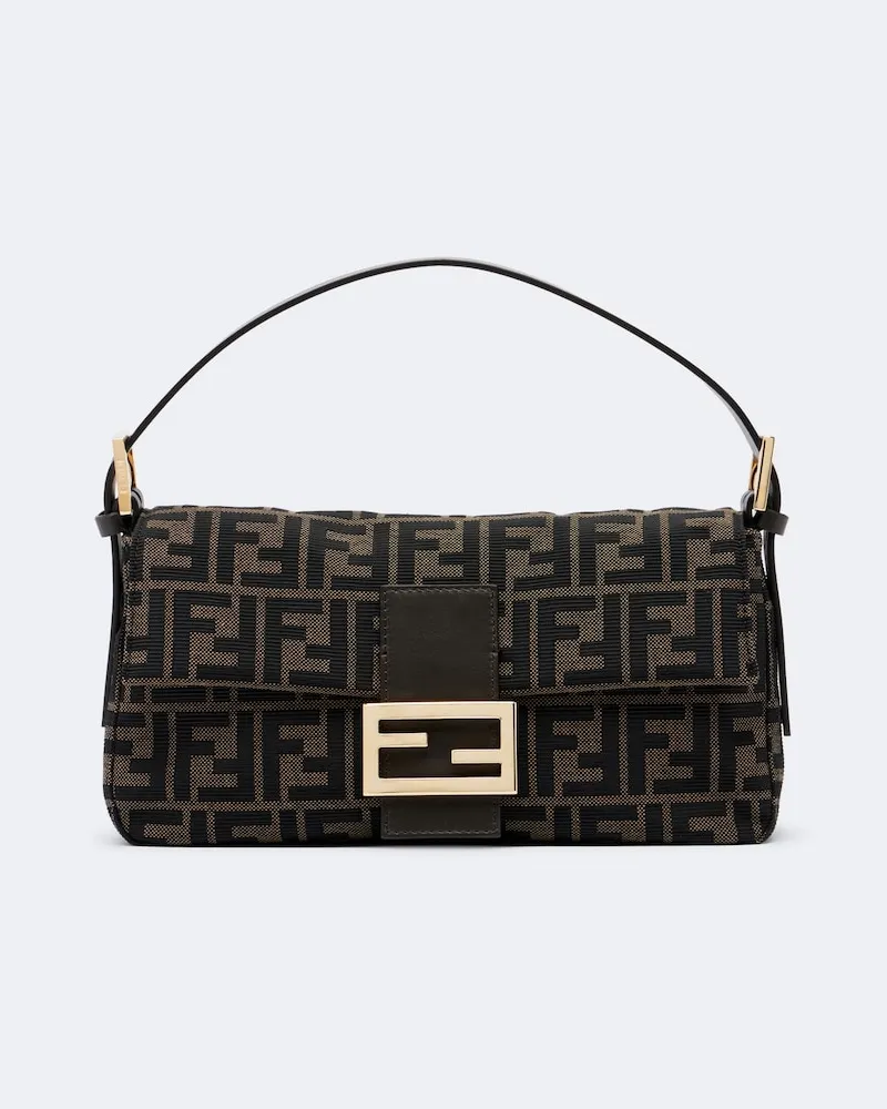Fendi Borsa a spalla Baguette 26424 Small in jacquard FF Zucca Marrone