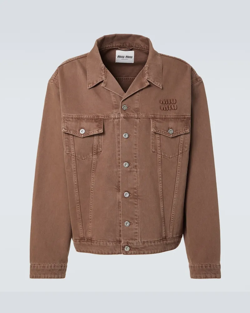 Miu Miu Giacca di jeans con logo Marrone